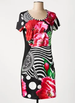 Robe Mi-longue 101 Idees Noir Manches Courtes