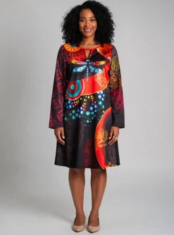 Robe Mi-longue 101 Idees Orange Manches Longues