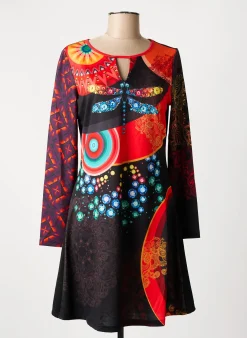 Robe Mi-longue 101 Idees Orange Manches Longues