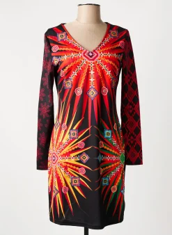 Robe Mi-longue 101 Idees Rouge Manches Longues