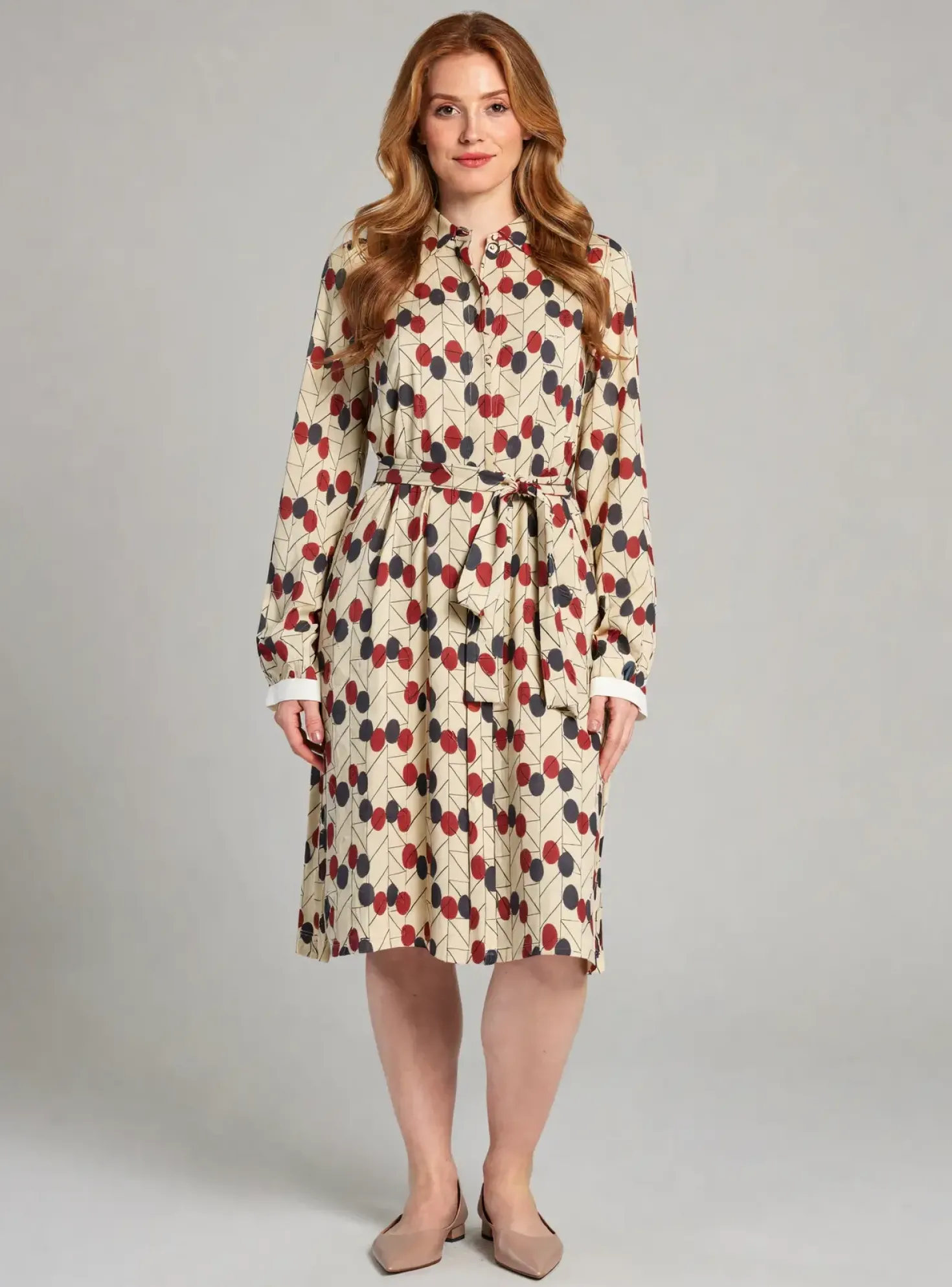 Robe Mi-longue 0039 Italy Beige Manches Longues