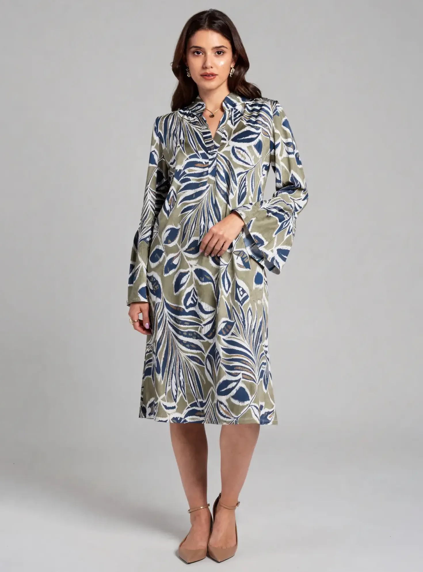 Robe Mi-longue Joy's Paris Bleu Manches Longues