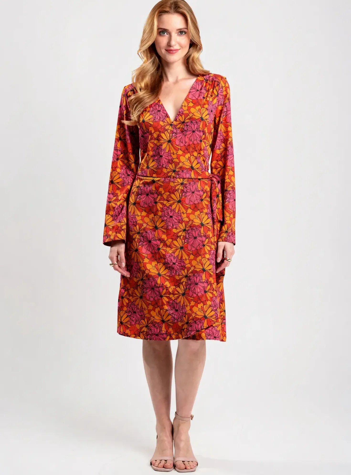 Robe Mi-longue La Fiancée Orange Manches Longues