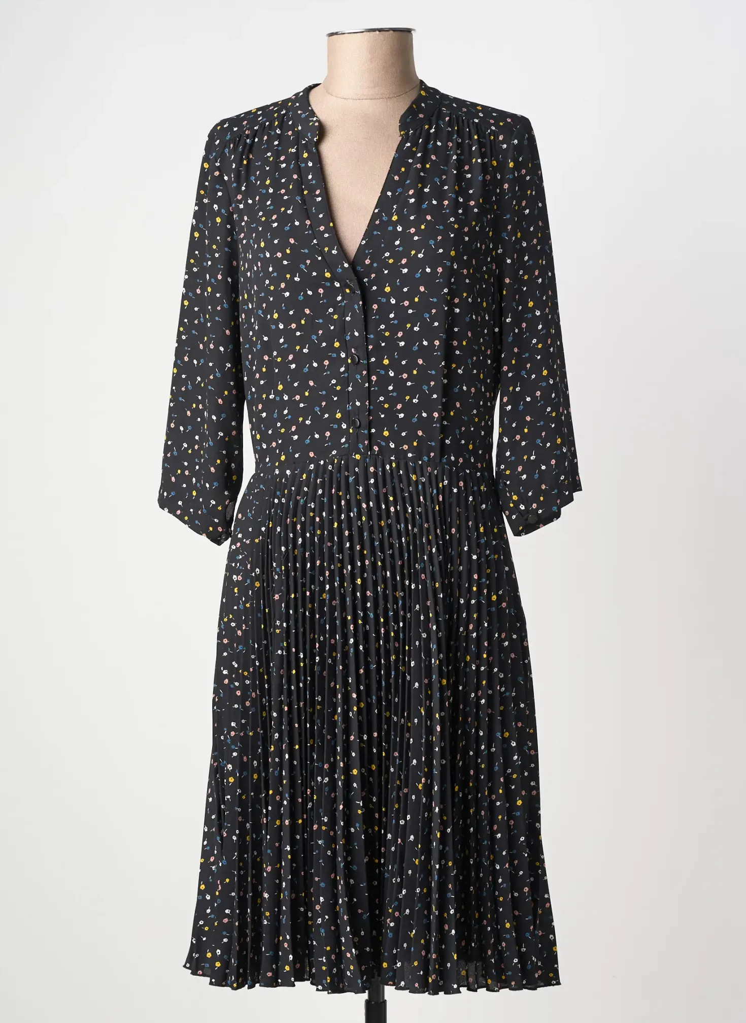 Robe Mi-longue La Petite Francaise Noir Manches 3/4