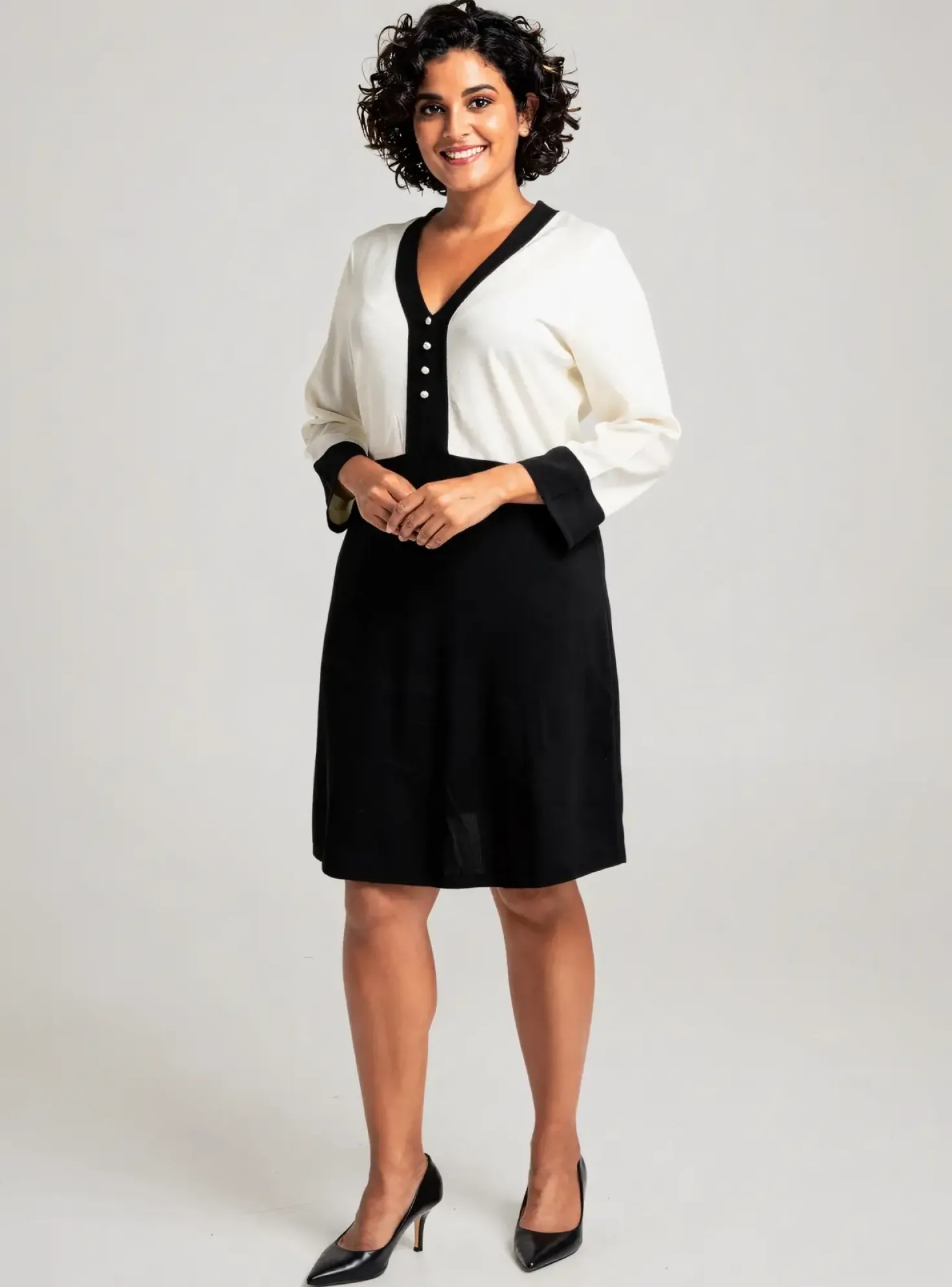Robe Mi-longue Marble Noir Manches Longues