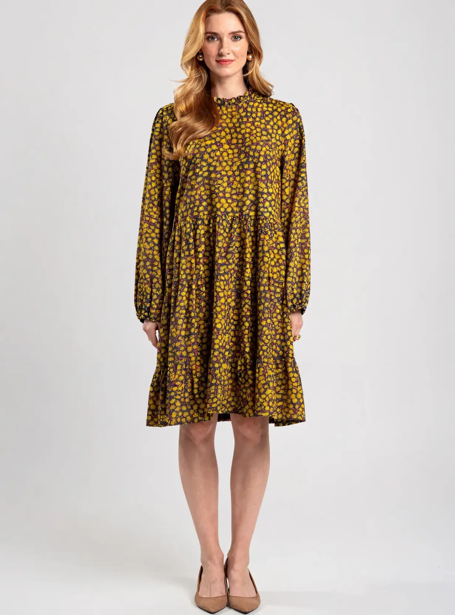 Robe Mi-longue Molly Bracken Jaune Manches Longues