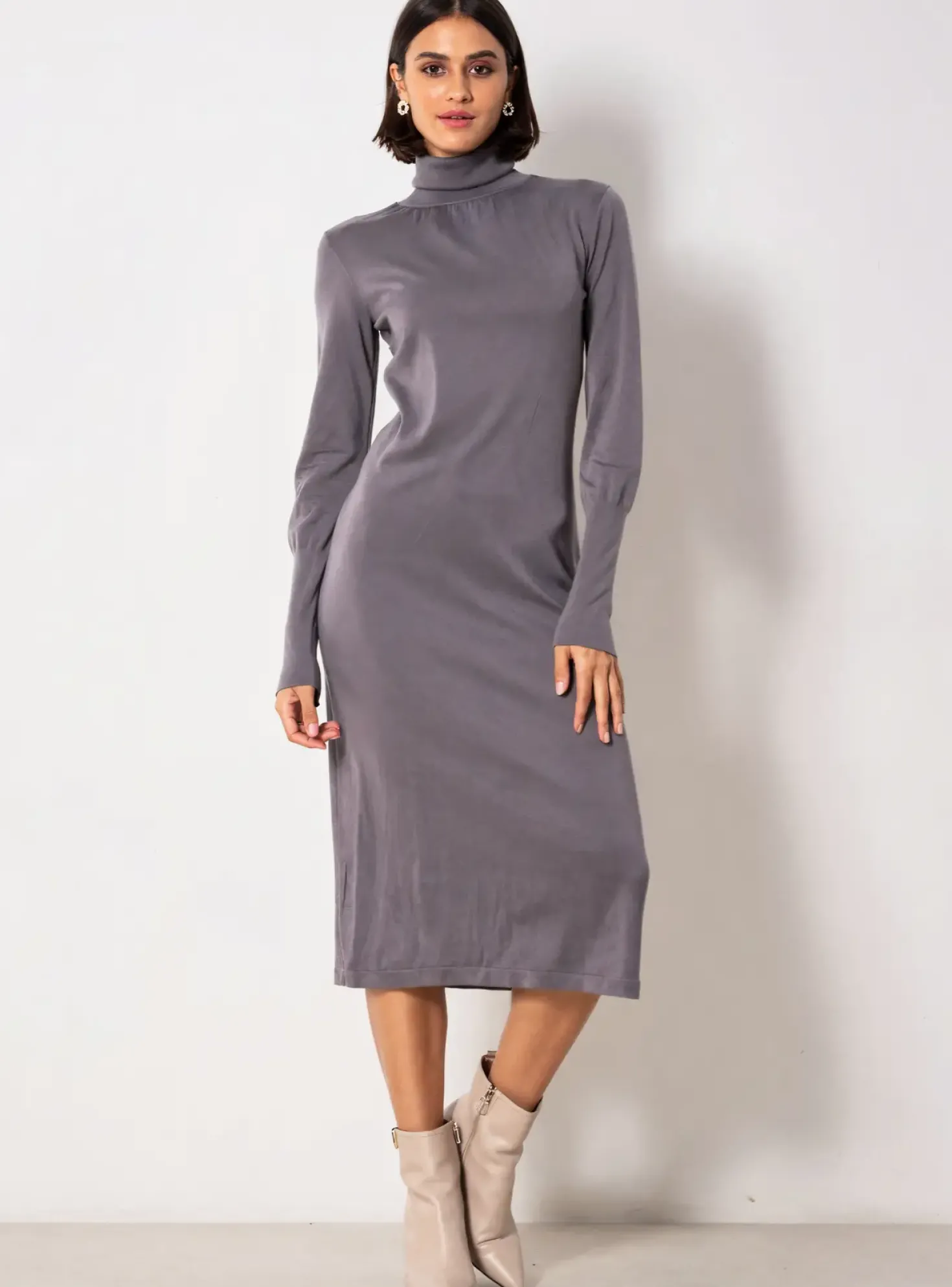 Robe Mi-longue Naf Naf Gris Manches Longues