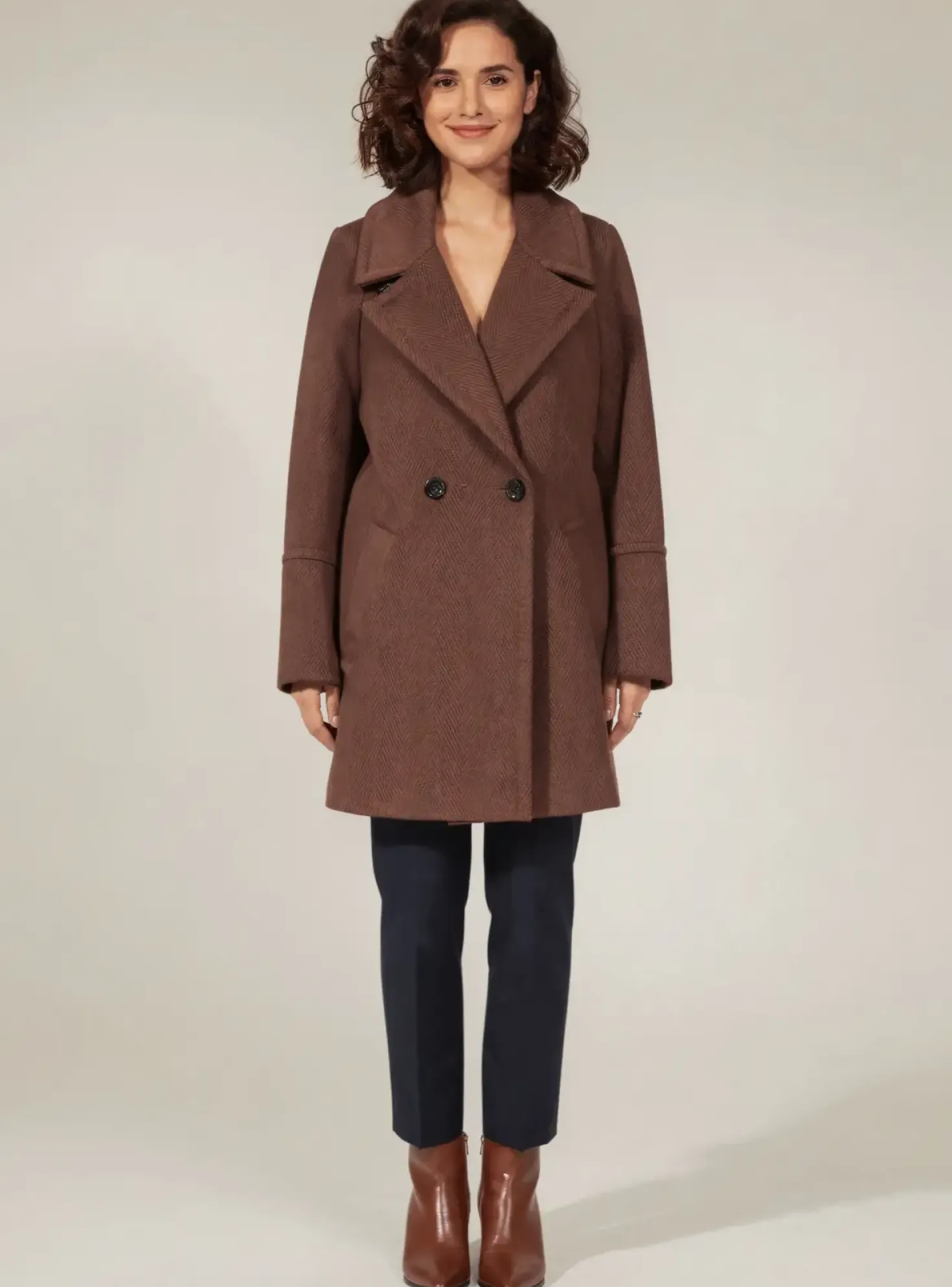 Robe Mi-longue Nathalie Chaize Marron Manches Longues