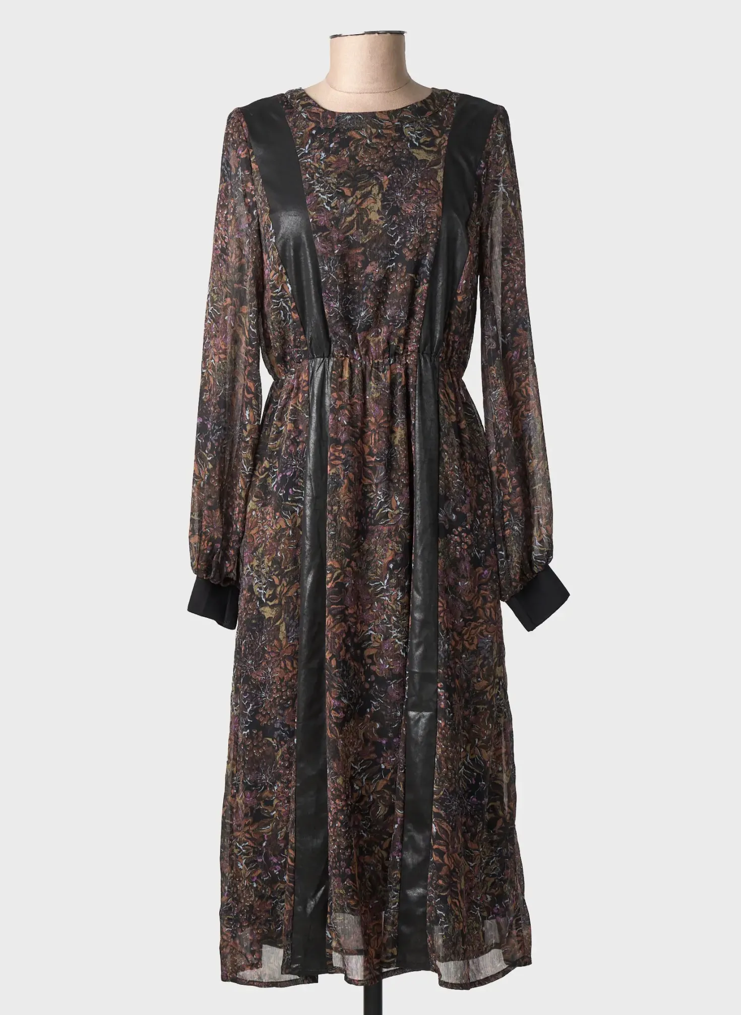 Robe Mi-longue Nü Marron Manches Longues