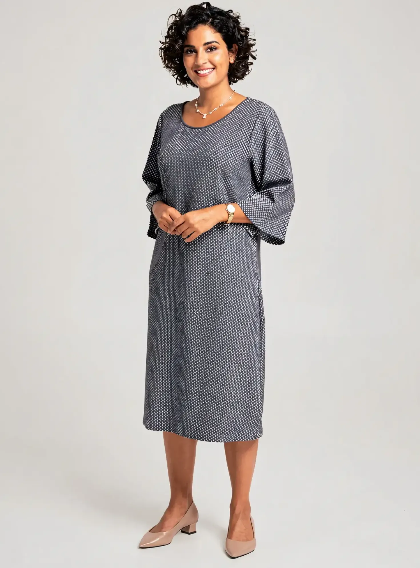 Robe Mi-longue Olsen Gris Manches 3/4