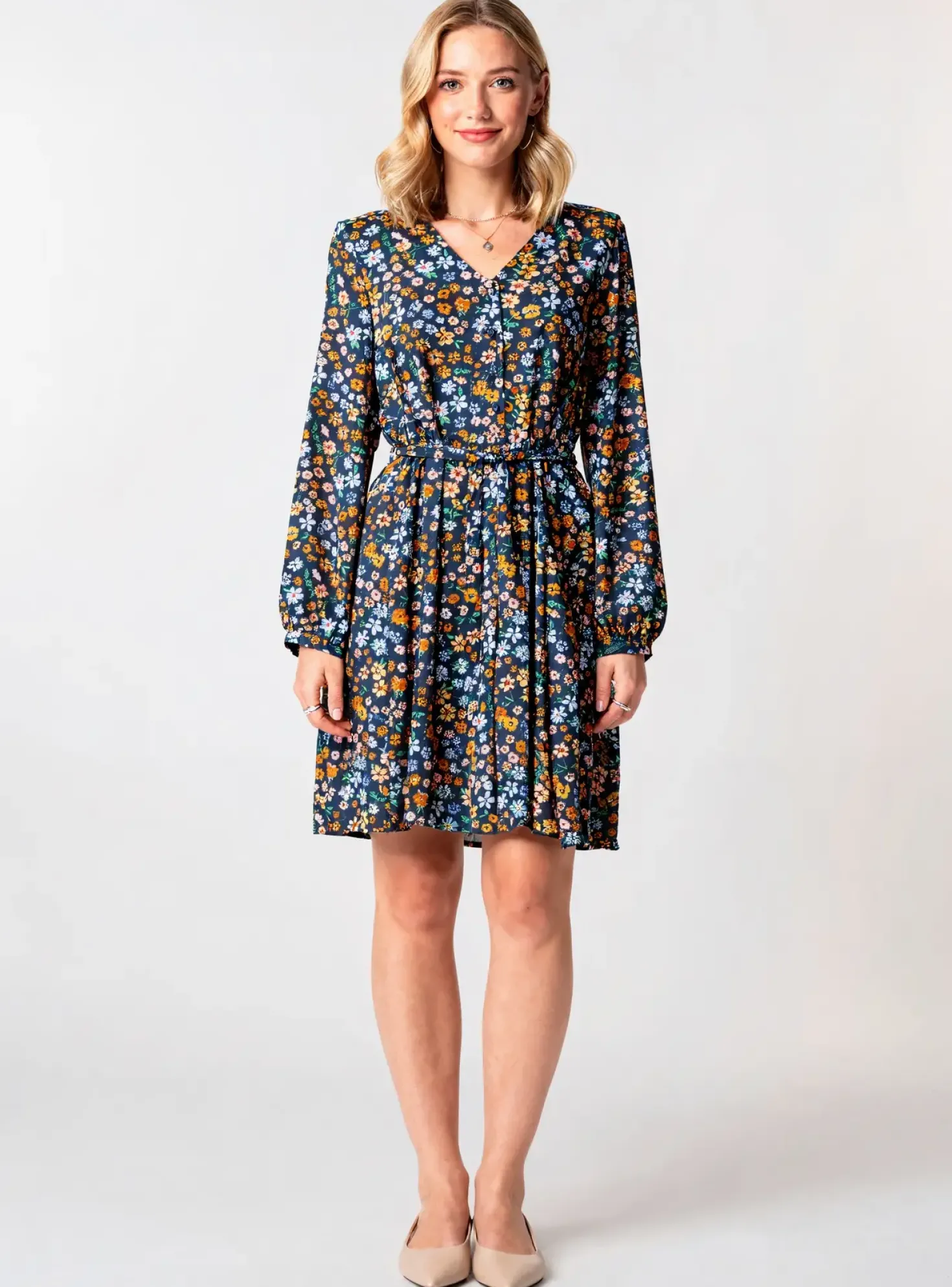 Robe Mi-longue Only Bleu Manches Longues