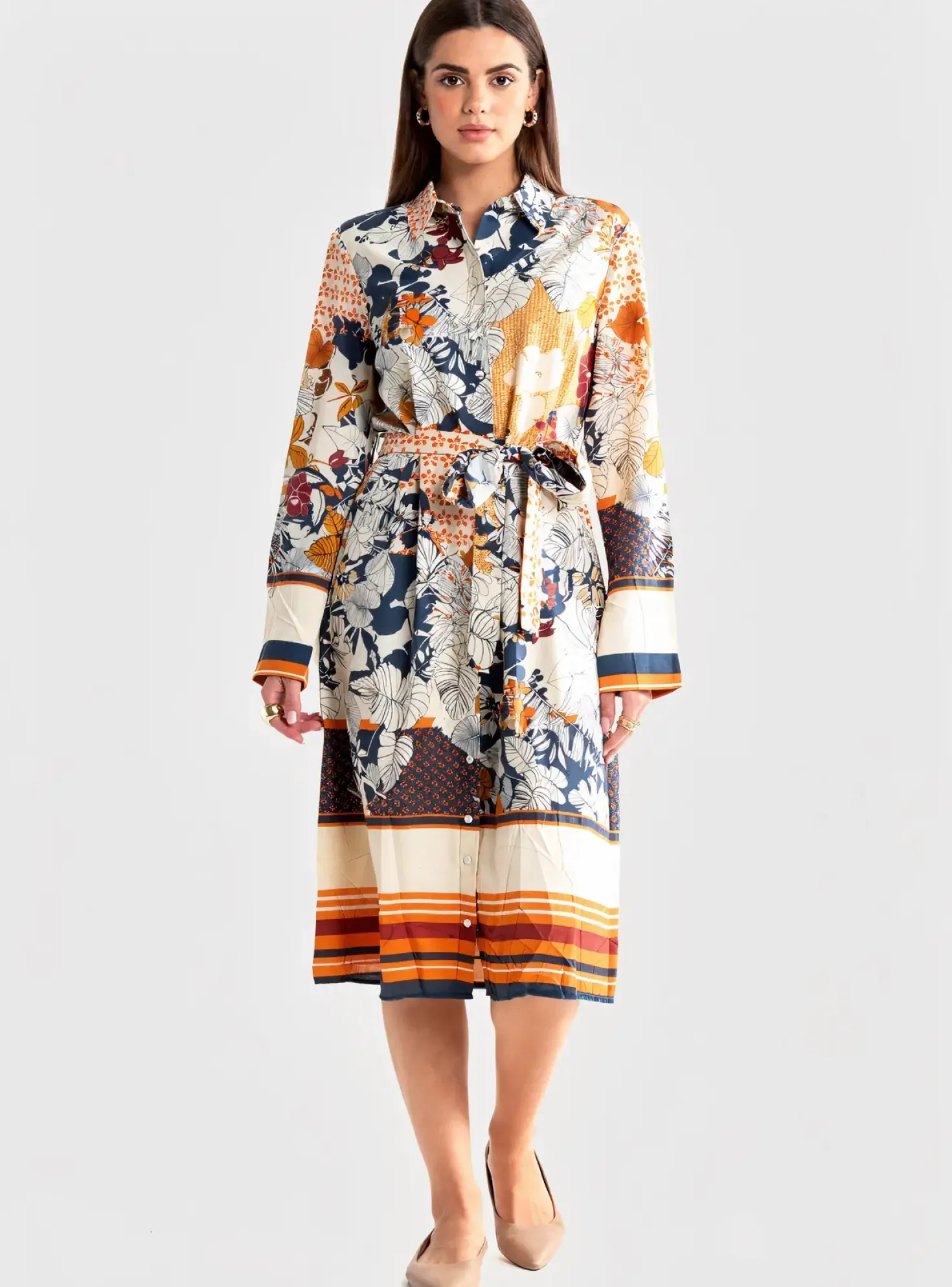 Robe Mi-longue Sovogue Orange Manches Longues