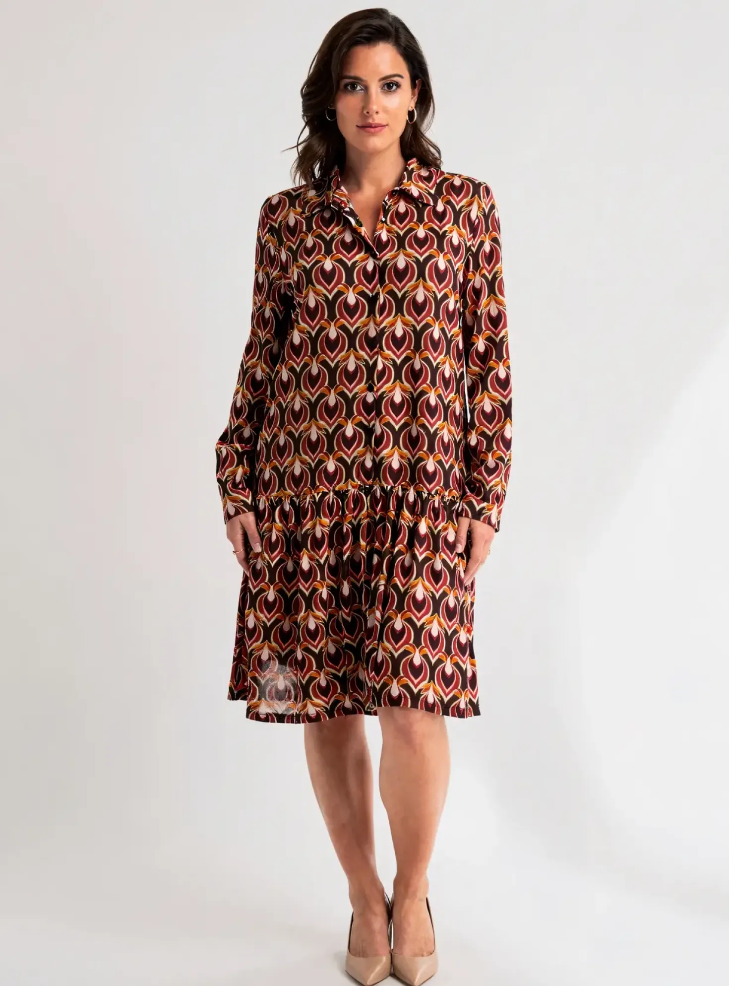 Robe Mi-longue Surkana Marron Manches Longues