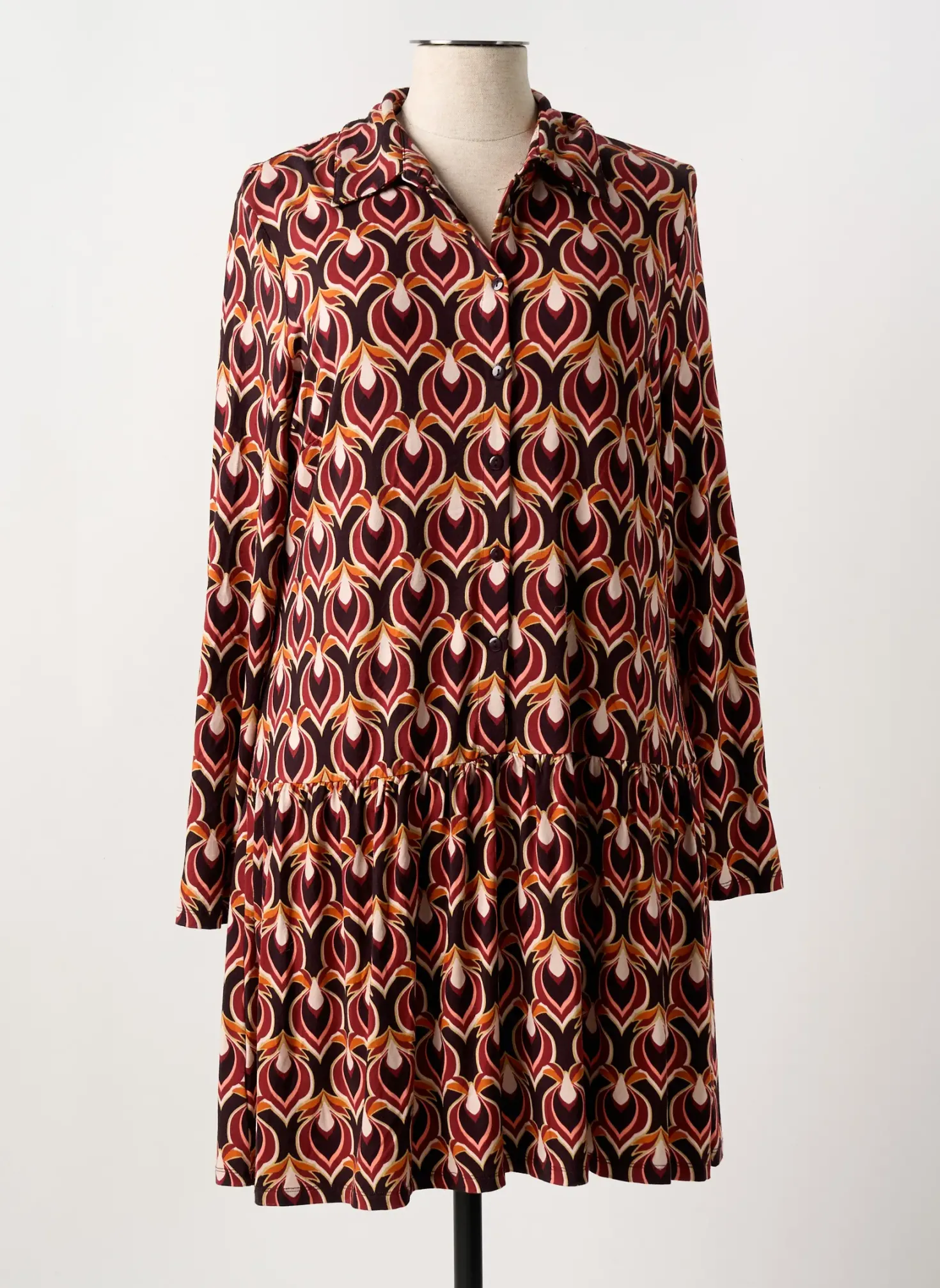 Robe Mi-longue Surkana Marron Manches Longues