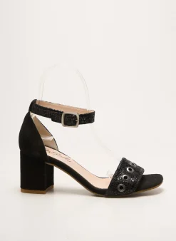 Sandales/nu Pieds Rebelles Noir Talon De 4 À 6cm