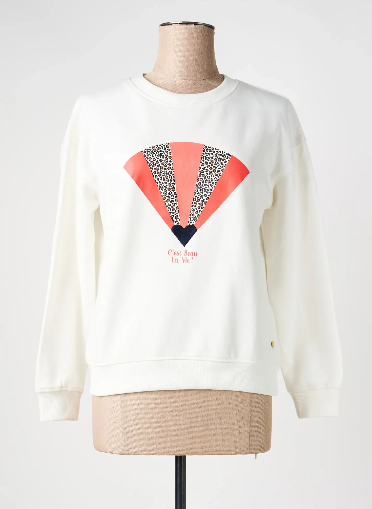 Sweat-shirt C'est Beau La Vie Blanc Manches Longues