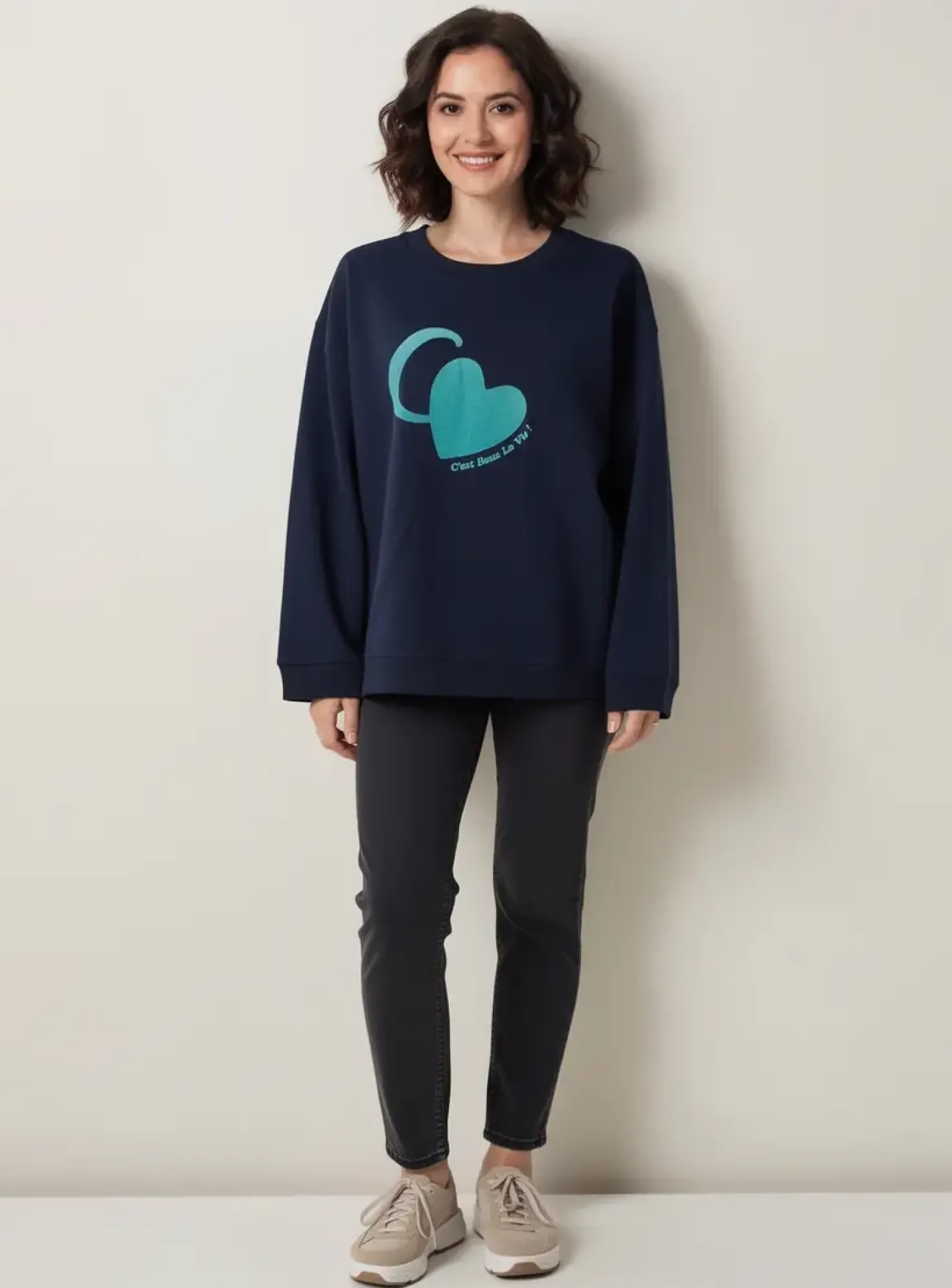 Sweat-shirt C'est Beau La Vie Bleu Manches Longues