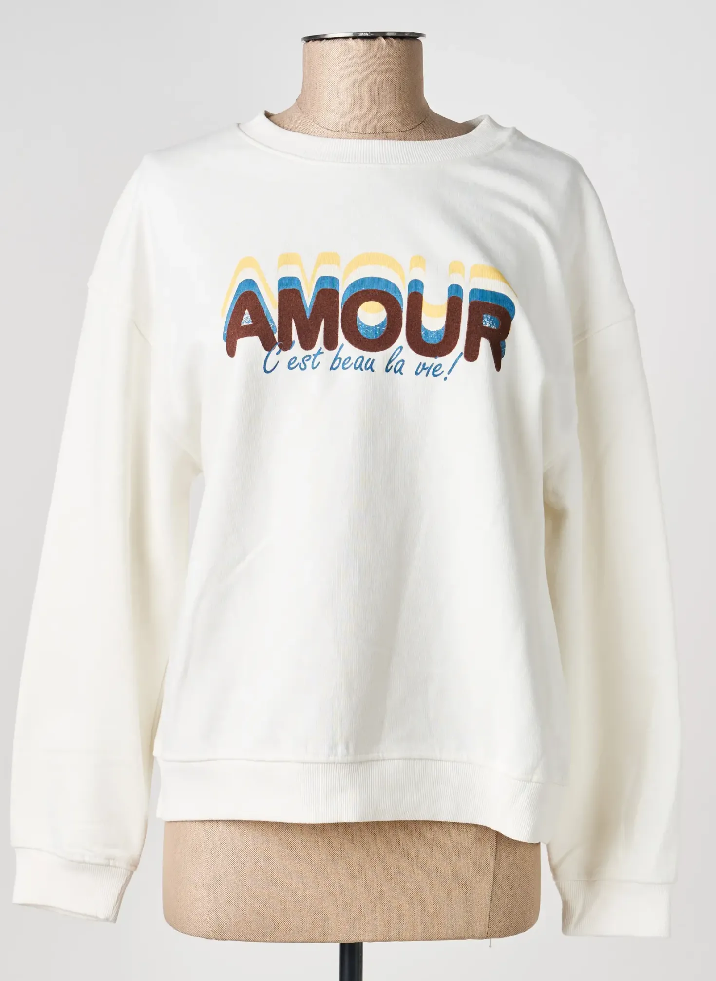 Sweat-shirt C'est Beau La Vie Blanc Manches Longues