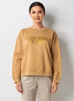 Sweat-shirt C'est Beau La Vie Marron Manches Longues