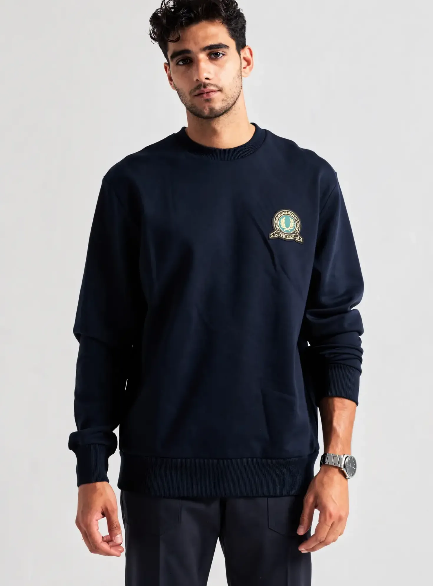 Sweat-shirt Fred Perry Bleu Manches Longues