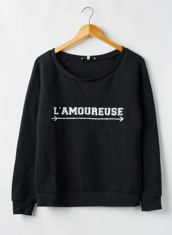 Sweat-shirt La Petite Francaise Noir Manches Longues