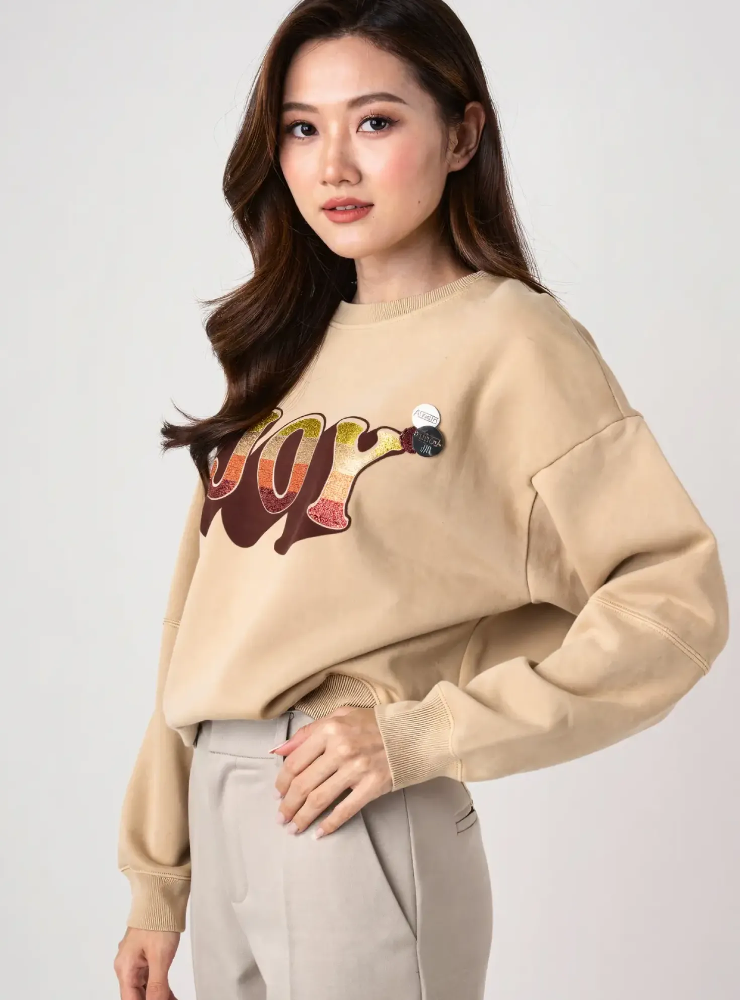 Sweat-shirt Newtone Beige Manches Longues