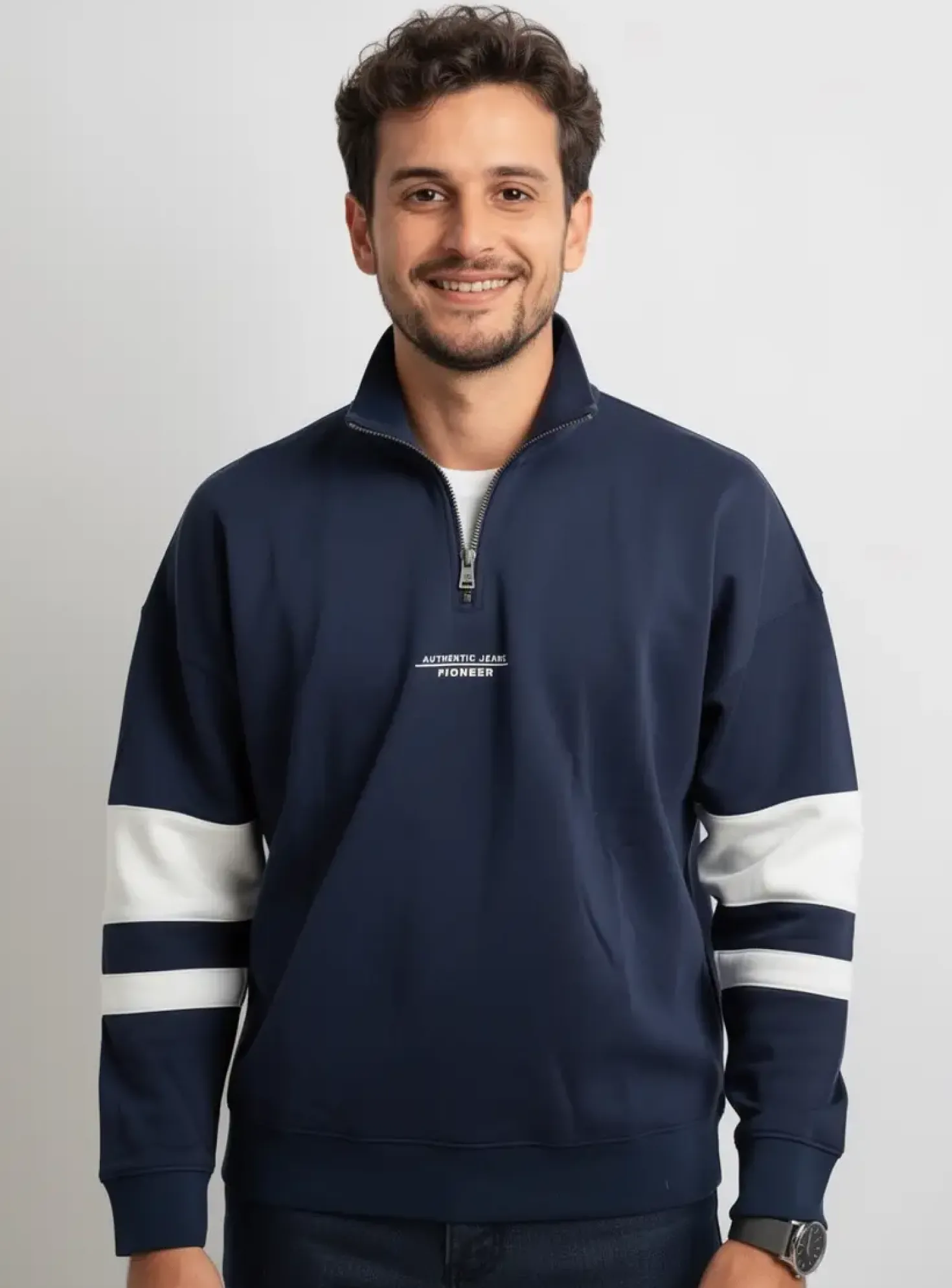 Sweat-shirt Pioneer Bleu Manches Longues