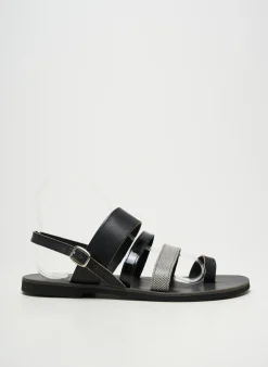 Tongs Les Spartiates Phoceennes Noir Talon Plat Jusqu'à 3cm