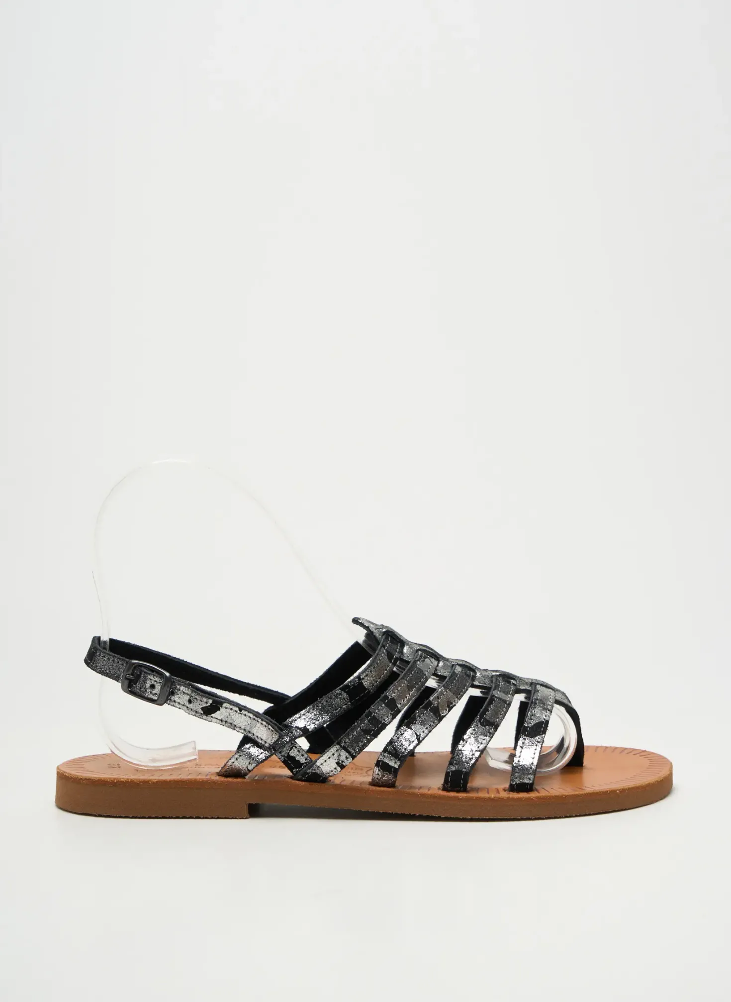 Tongs Les Spartiates Phoceennes Argent Talon Plat Jusqu'à 3cm
