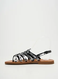 Tongs Les Spartiates Phoceennes Argent Talon Plat Jusqu'à 3cm