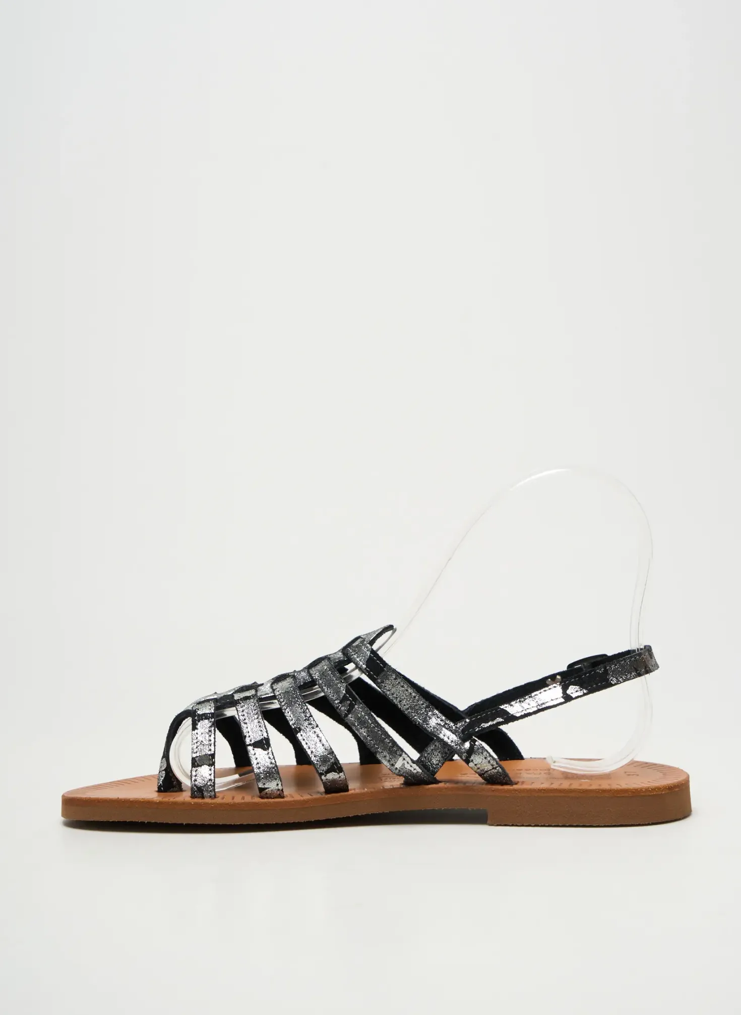 Tongs Les Spartiates Phoceennes Argent Talon Plat Jusqu'à 3cm