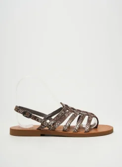 Tongs Les Spartiates Phoceennes Marron Talon Plat Jusqu'à 3cm