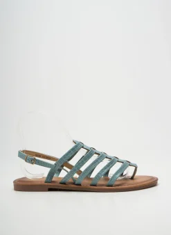 Tongs Merry Scott Bleu Talon Plat Jusqu'à 3cm