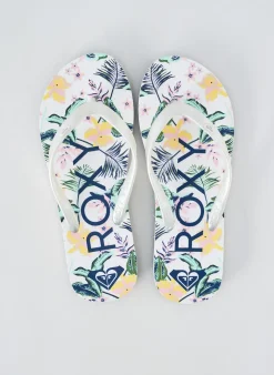 Tongs Roxy Blanc Talon Plat Jusqu'à 3cm