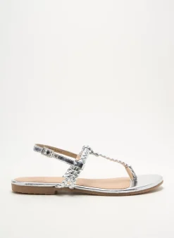 Tongs Vachon Argent Talon Plat Jusqu'à 3cm