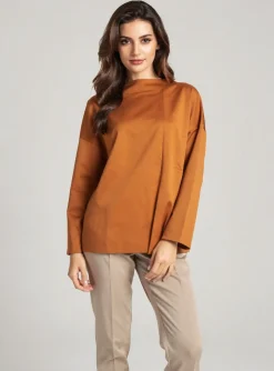 Top Anna Seravalli Marron Manches Longues