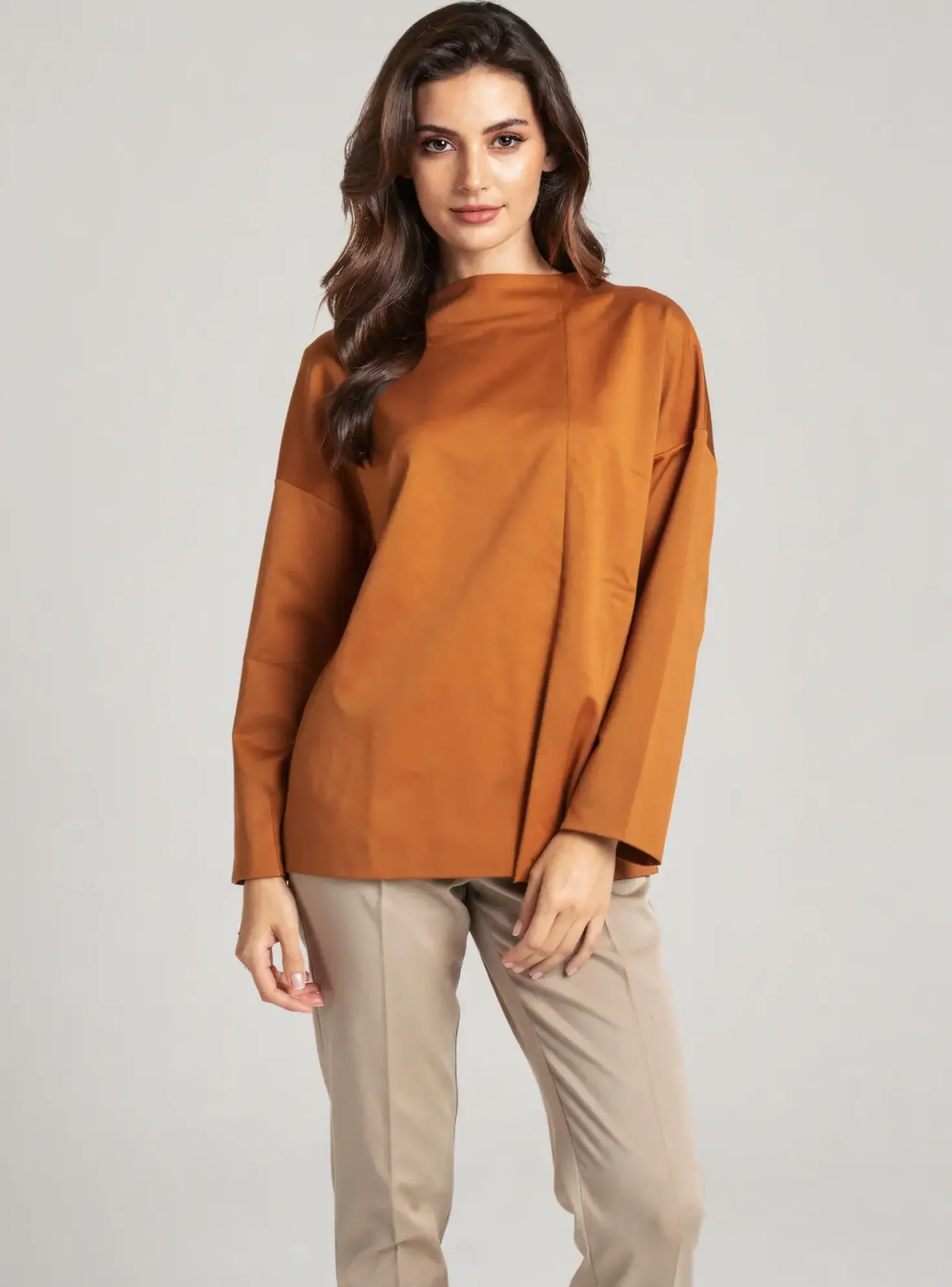 Top Anna Seravalli Marron Manches Longues