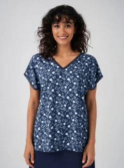 Top Damart Bleu Manches Courtes