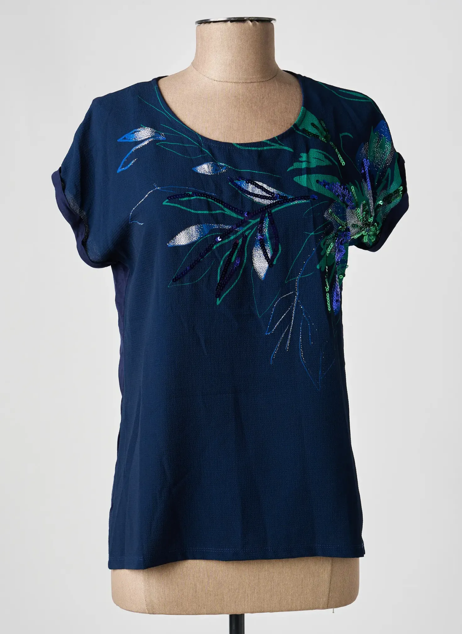 Top Damart Bleu Manches Courtes