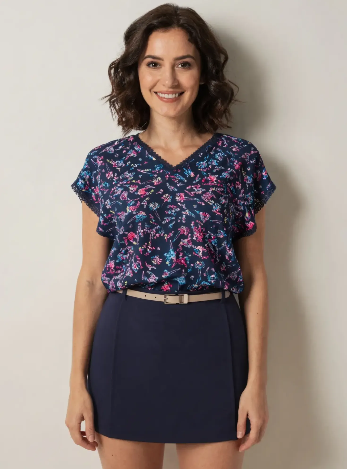 Top Damart Bleu Manches Courtes
