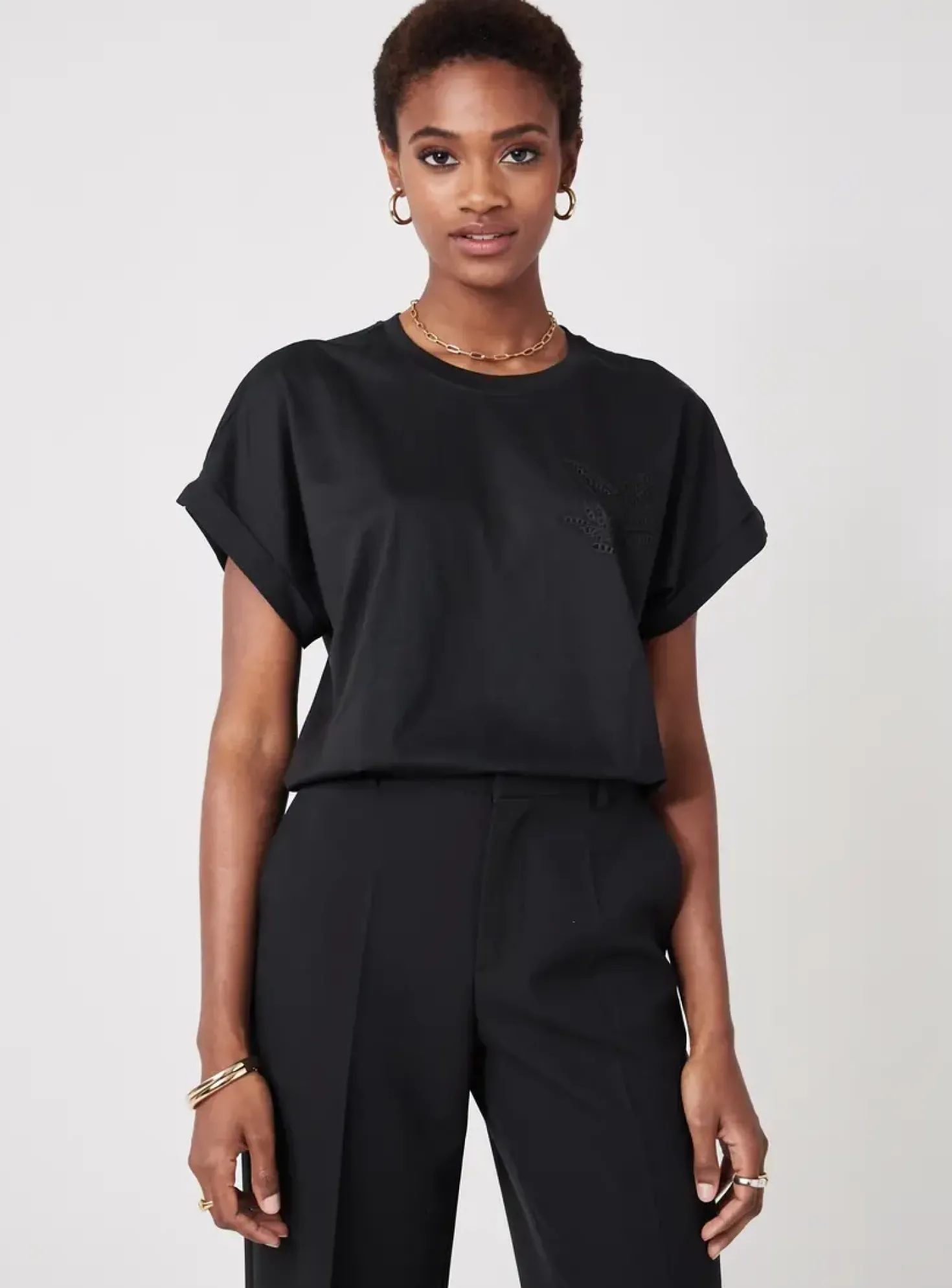 Top Taifun Noir Manches Courtes