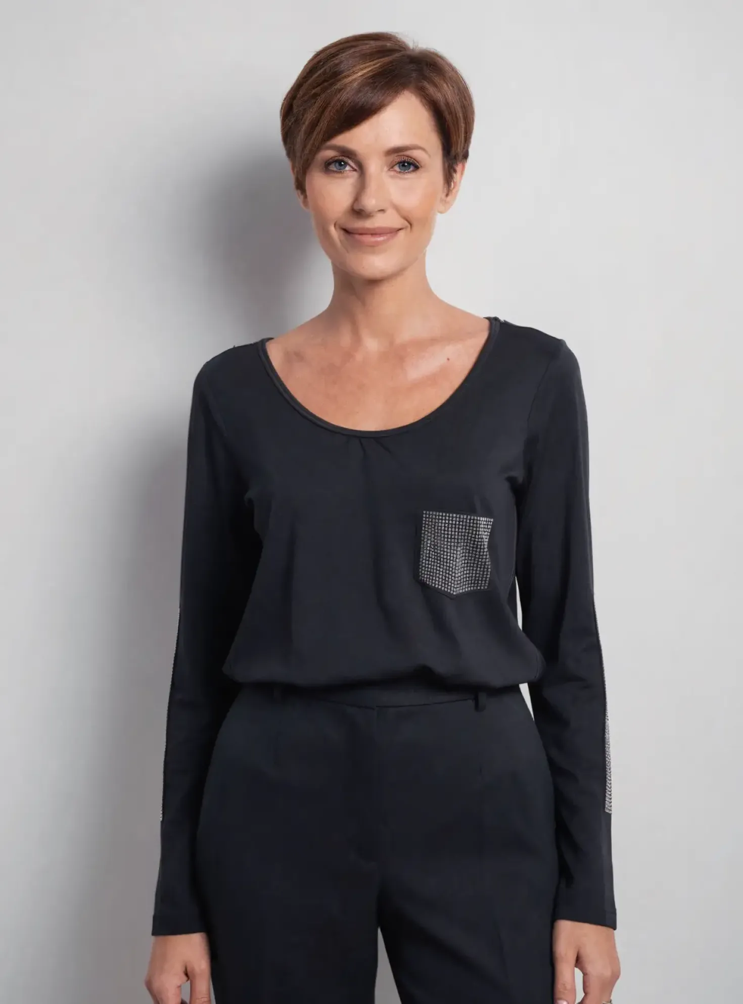T-shirt Thomas Rabe Noir Manches Longues