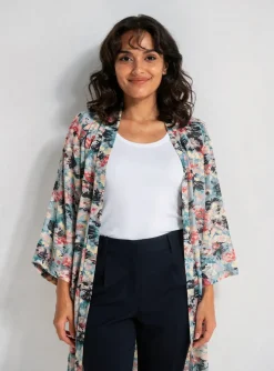 Veste Kimono Plume Bleu